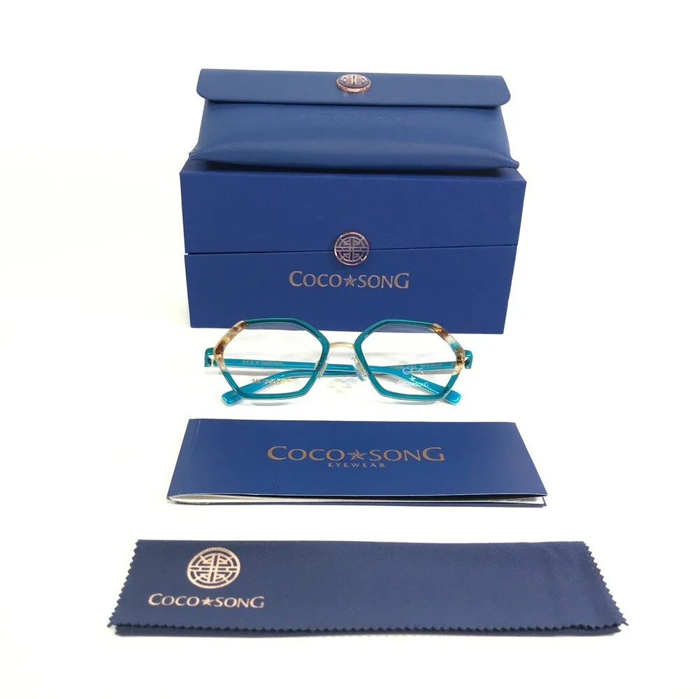 Coco Song Eyeglasses Frames CCS236 Col.2 Blue Brown 24KT Gold Inserts 53-19-140